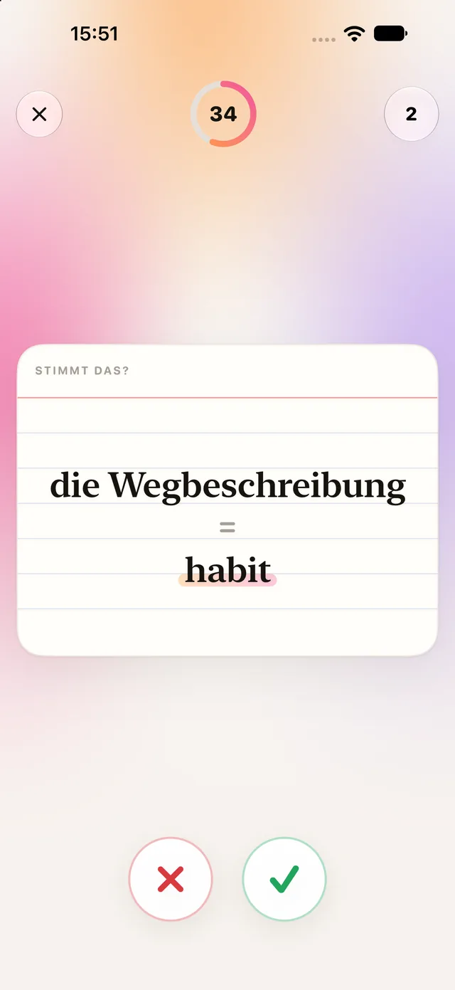 Blitzrunde: Stimmt das? «die Wegbeschreibung» gleich «habit»