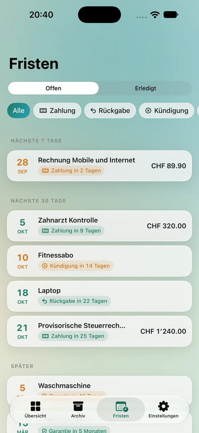 Paperkeep: Fristen