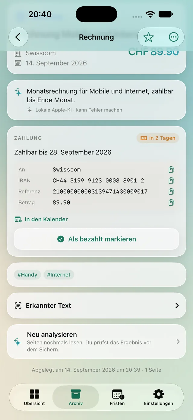 Paperkeep: QR-Rechnung