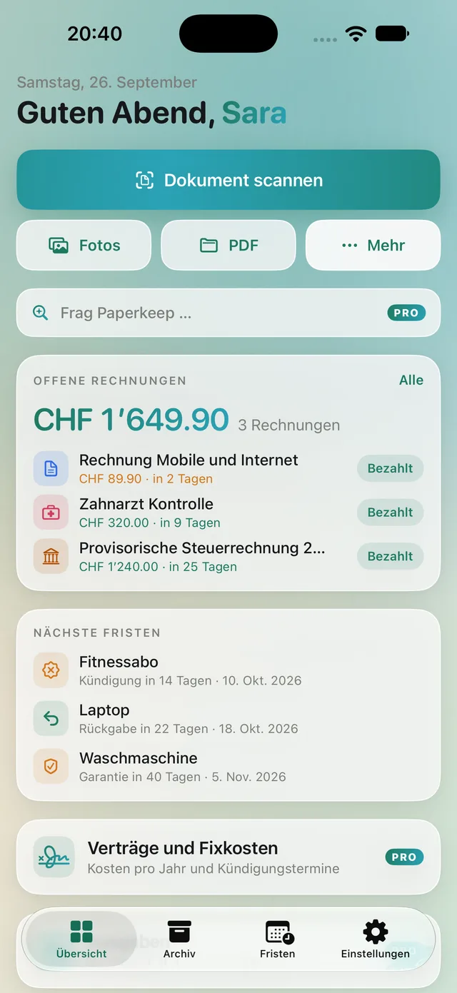 Paperkeep: Übersicht